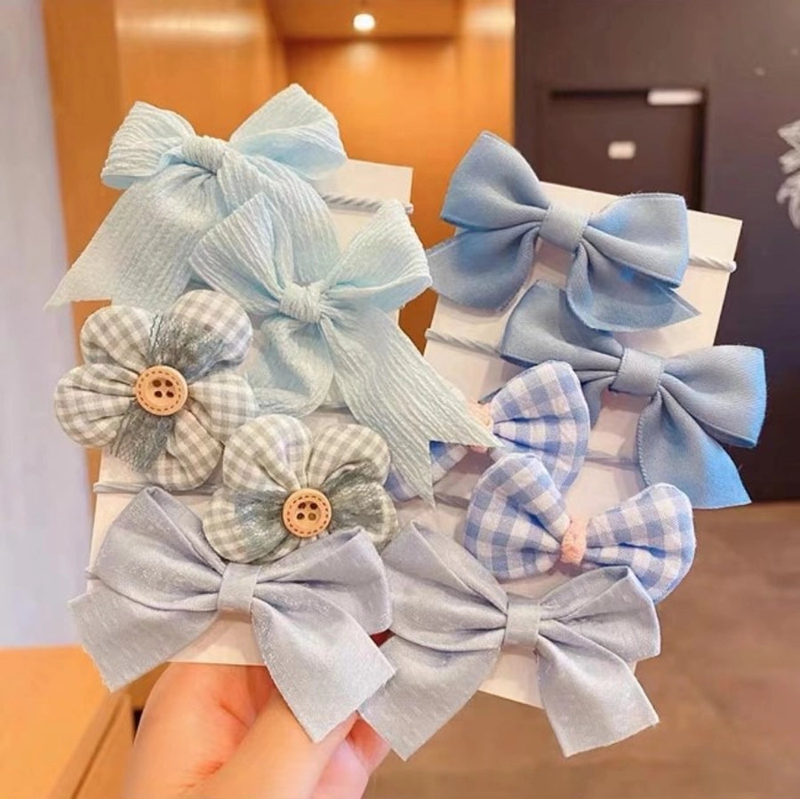cute plaid flower bow knot cloth inlaid pearls hair tie 1 set