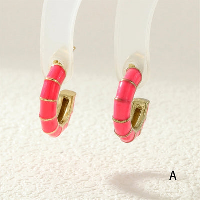 1 Pair Simple Style Classic Style C Shape Enamel Copper Zircon Ear Studs