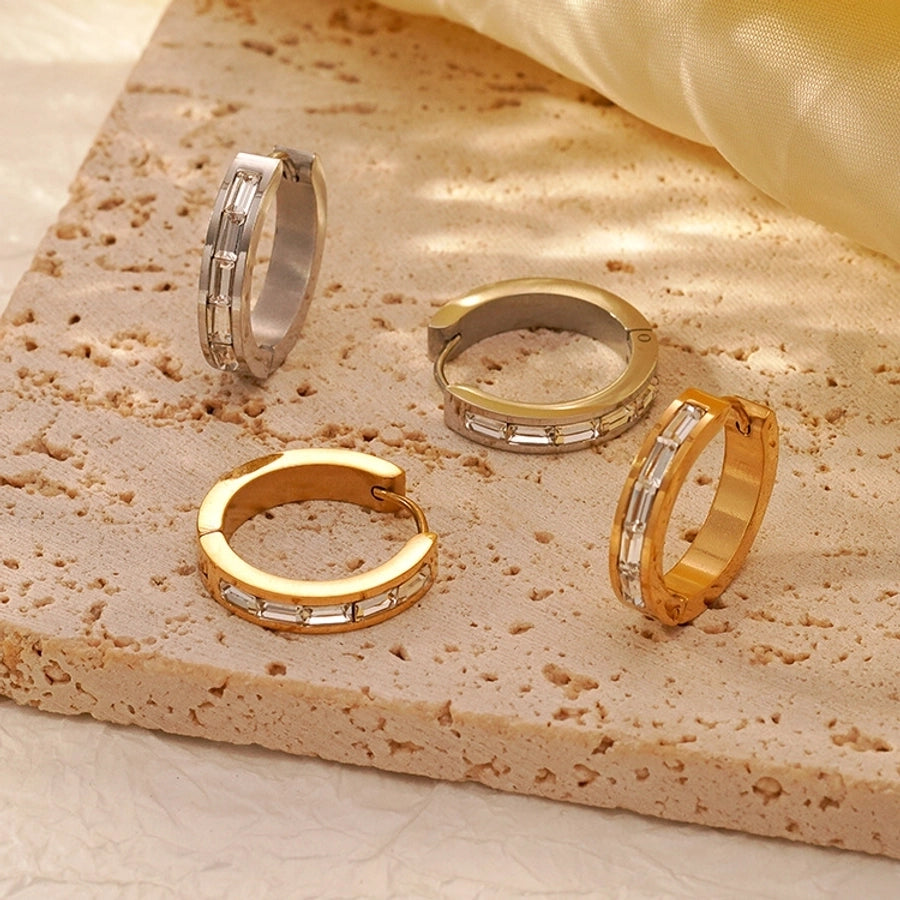 1 Pair Simple Style Geometric Inlay 304 Stainless Steel Zircon Earrings