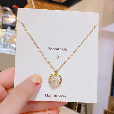 304 Stainless Steel Copper 18K Gold Plated Inlay Heart Shape Zircon Pendant Necklace