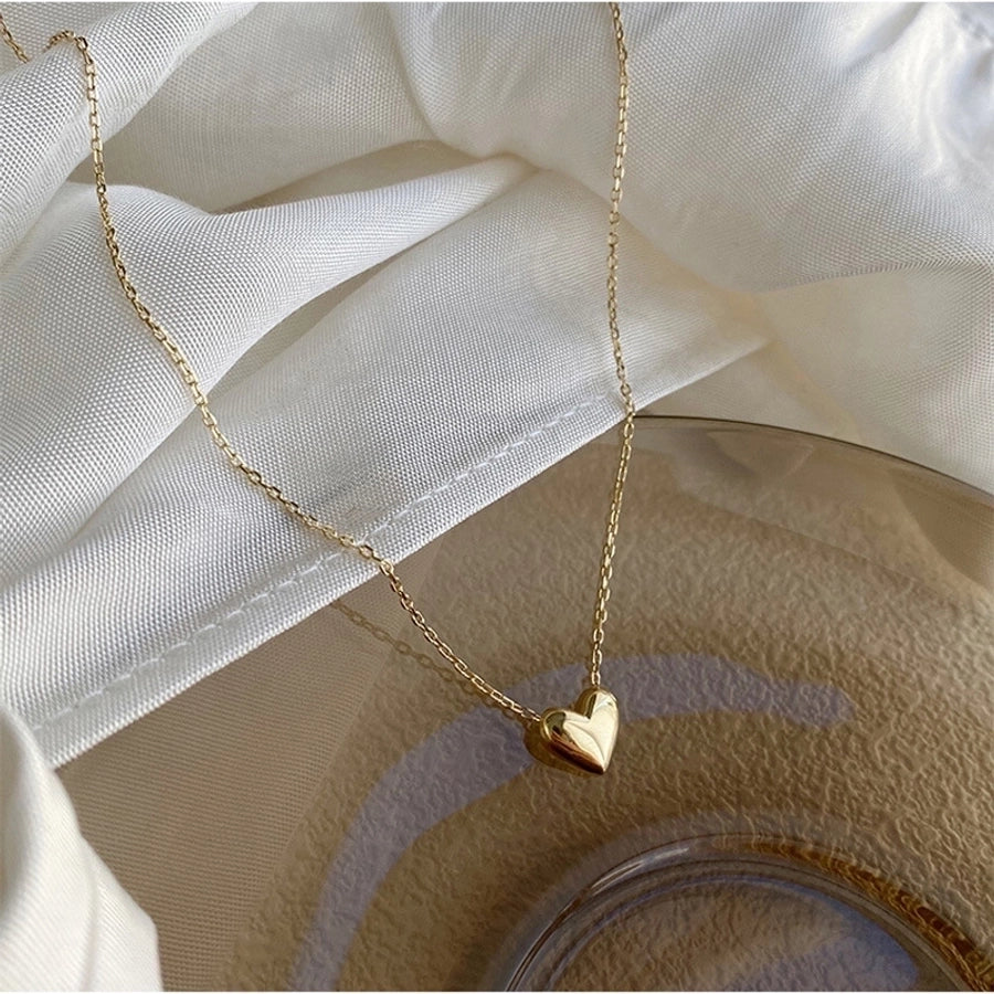 Jewelry Simple Style Heart Shape 316L Stainless Steel  18K Gold Plated Three-dimensional Pendant Necklace