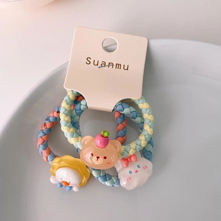 kid's cartoon style animal fruit flower cloth resin contrast collar hair tie