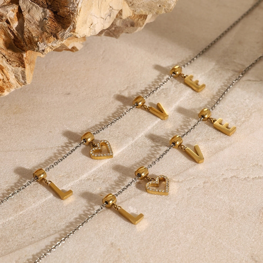 Princess Wedding Artistic Letter 304 Stainless Steel Artificial Rhinestones Bracelets In Bulk