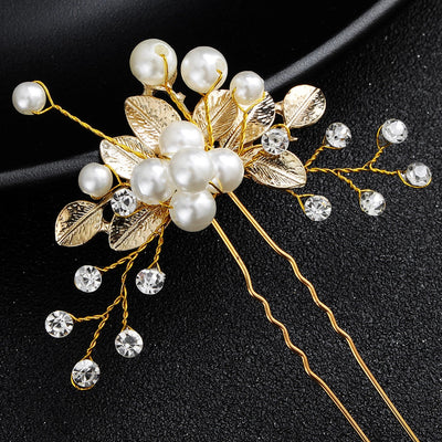 korean bridal headdress pearl u-shaped hairpin alloy flower hair beads