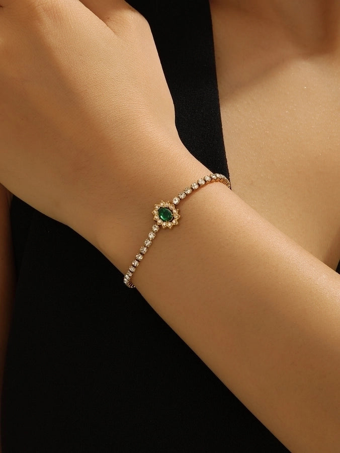 Elegant Lady Streetwear Oval Heart Shape Titanium Steel 18K Gold Plated Artificial Crystal Bracelets In Bulk