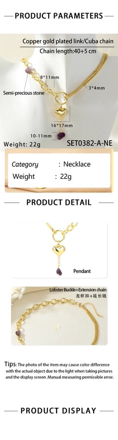 Jewelry Elegant Classic Style Streetwear Heart Shape Copper Bracelets Necklace