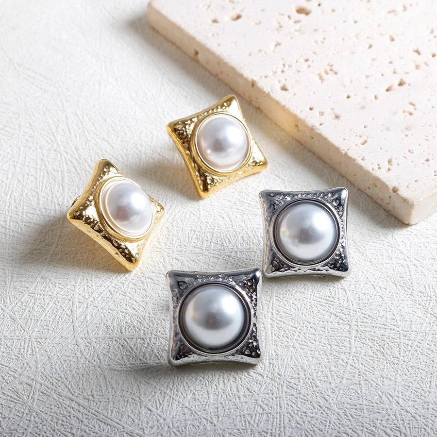 Jewelry IG Style Simple Style Commute Rhombus 304 Stainless Steel Pearl Inlay Rings Earrings Necklace