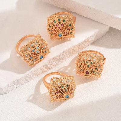 Copper Inlay Geometric Zircon Copper Rings