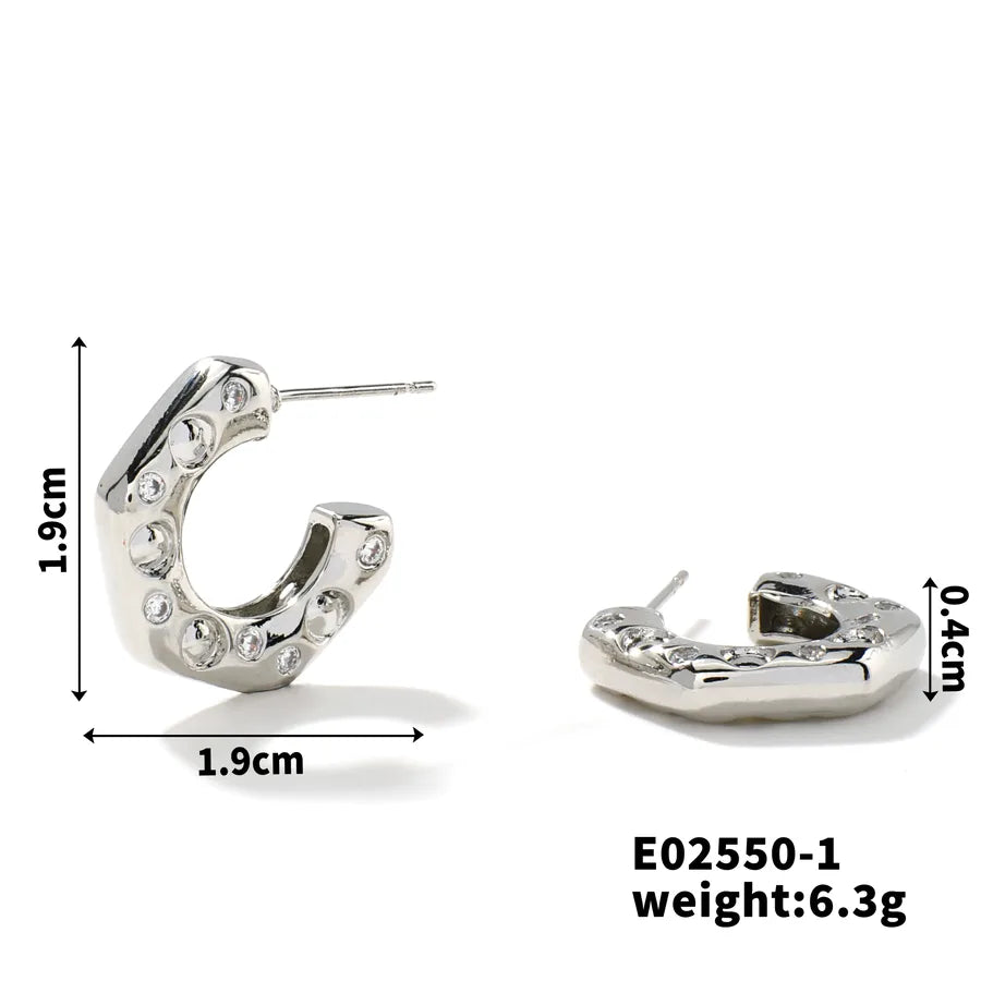 1 Pair Casual Vacation Solid Color Inlay Copper Zircon K Gold Plated Rhodium Plated Ear Studs