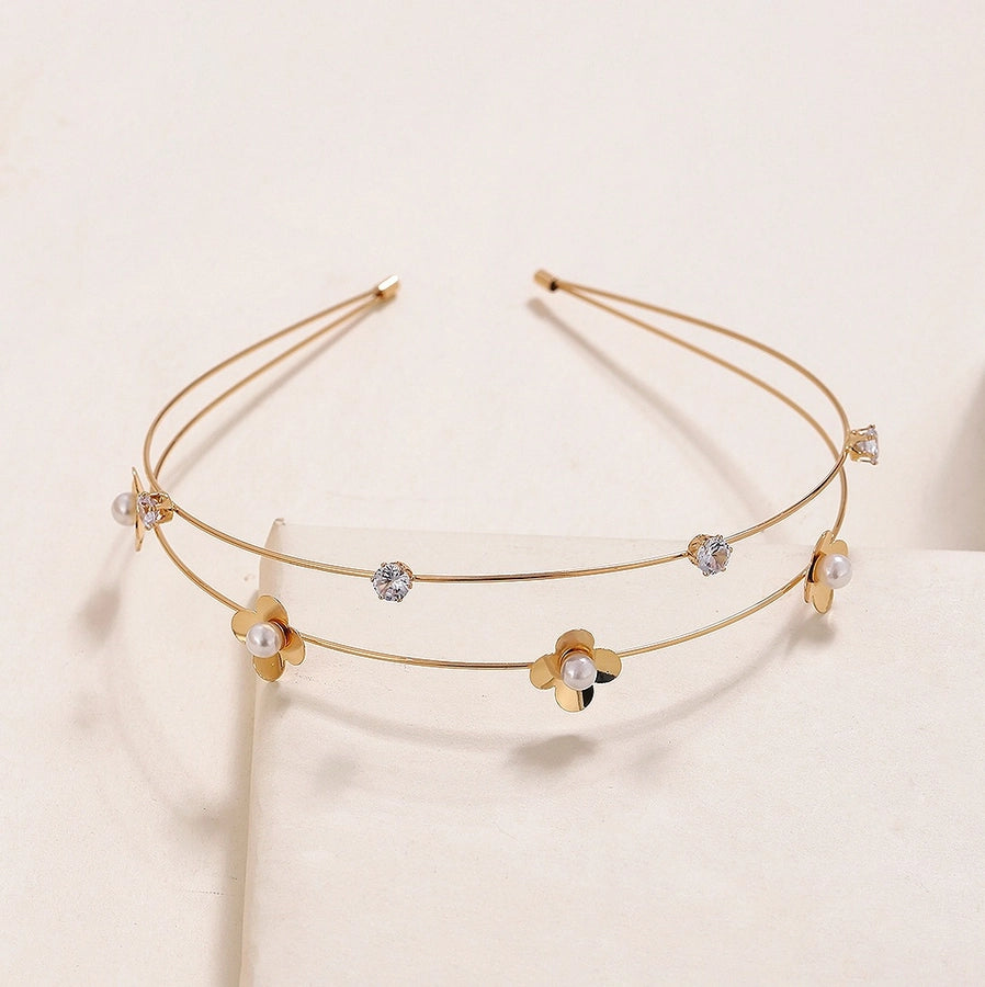simple style flower alloy inlay pearl hair band