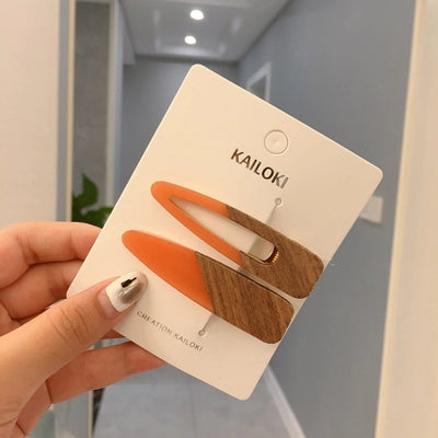 simple style color block wood acetic acid sheets handmade patchwork hair clip 1 pair