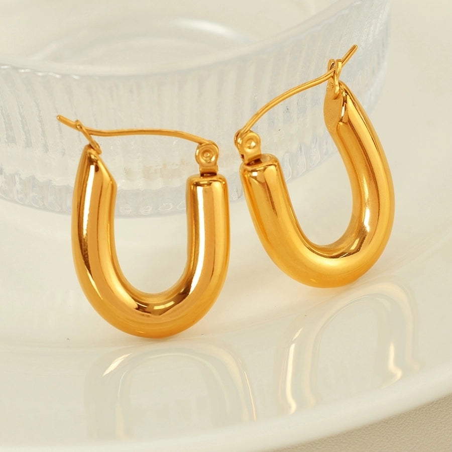1 Pair IG Style Elegant Simple Style U Shape Round Polishing Plating 304 Stainless Steel 18K Gold Plated Earrings
