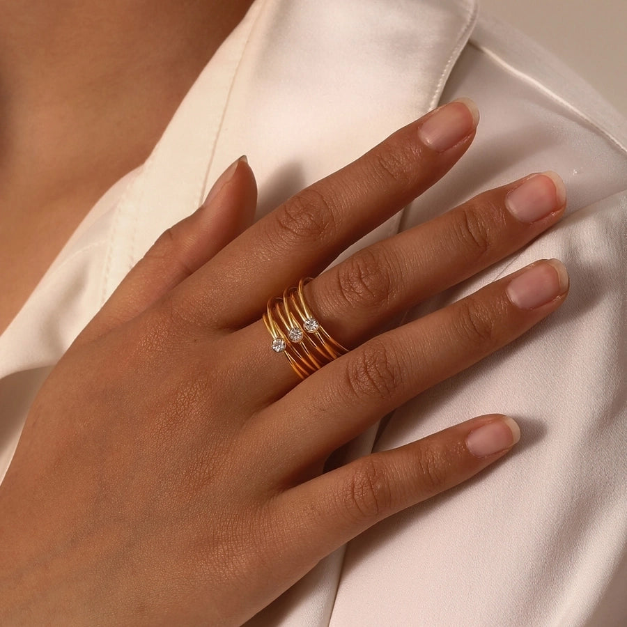 Jewelry IG Style Modern Style Classic Style Solid Color Lines 304 Stainless Steel Zircon 18K Gold Plated Layered Inlay Rings