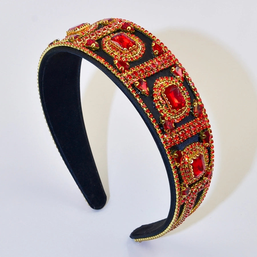 Women's Elegant Color Block Rhinestone Flannel Handmade Hair Band