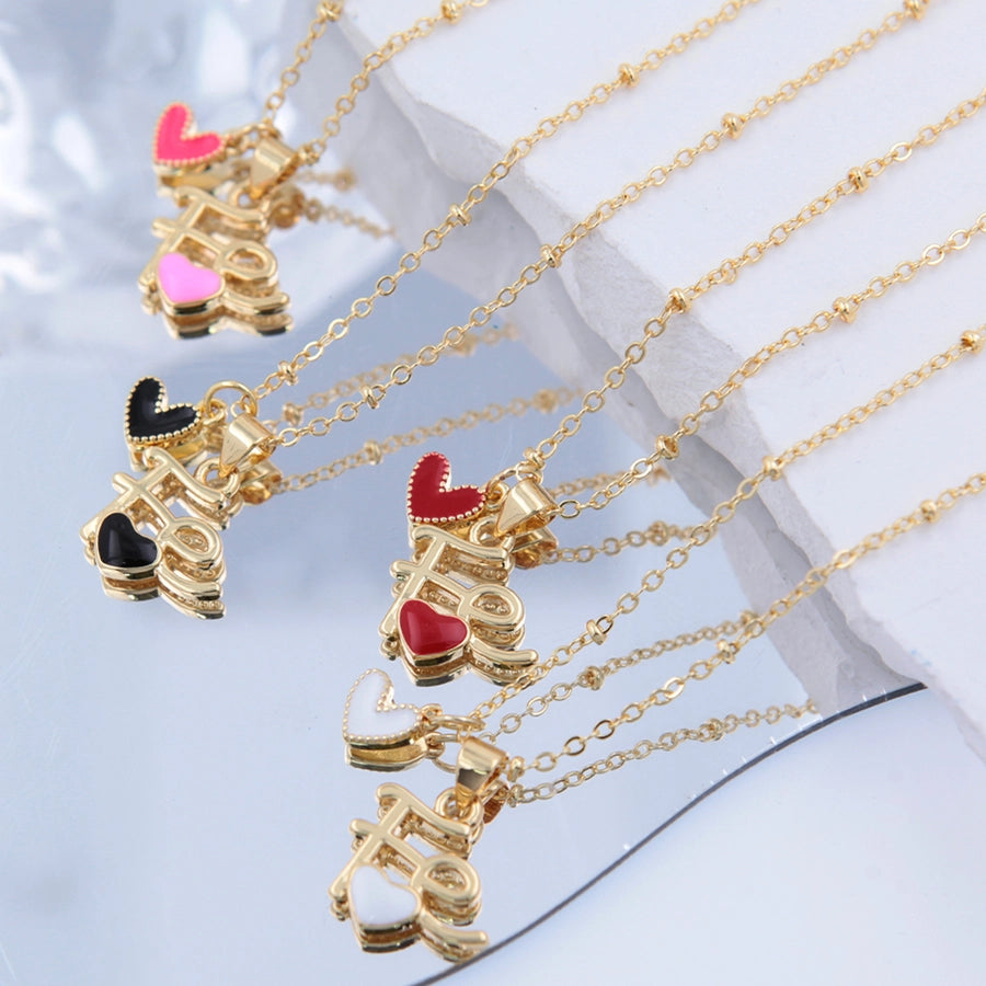 Copper 18K Gold Plated Epoxy Letter Heart Shape Pendant Necklace
