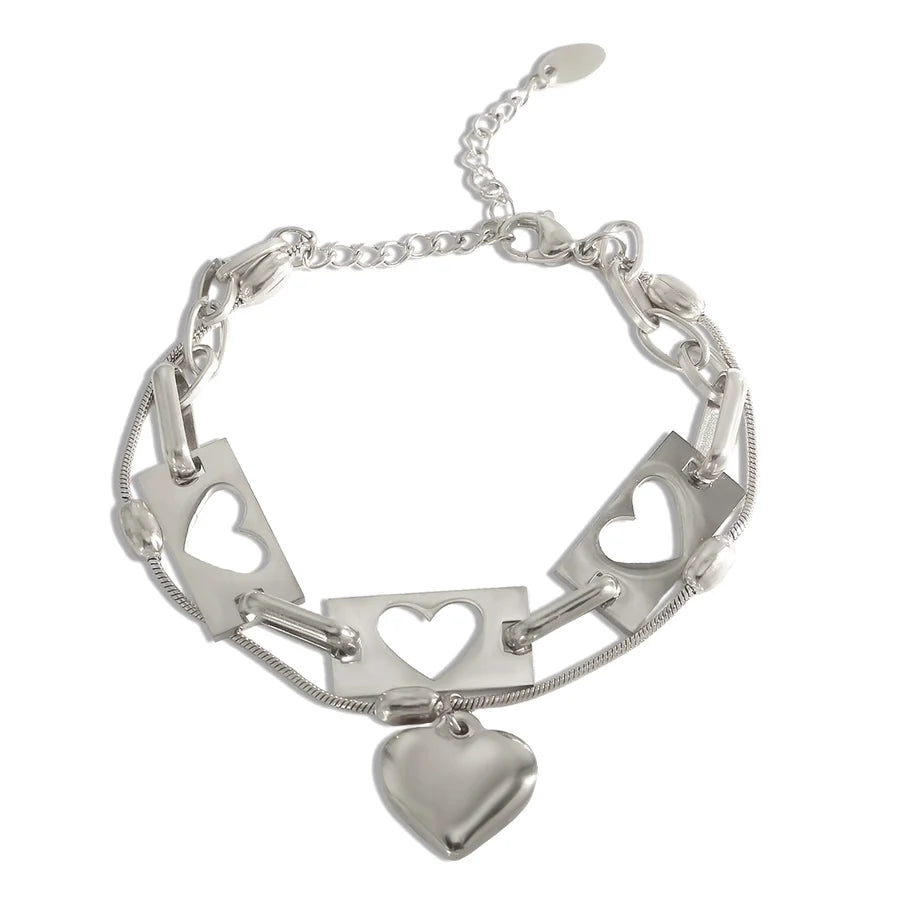 Jewelry IG Style Simple Style Commute Heart Shape 304 Stainless Steel Hollow Out Bracelets Necklace