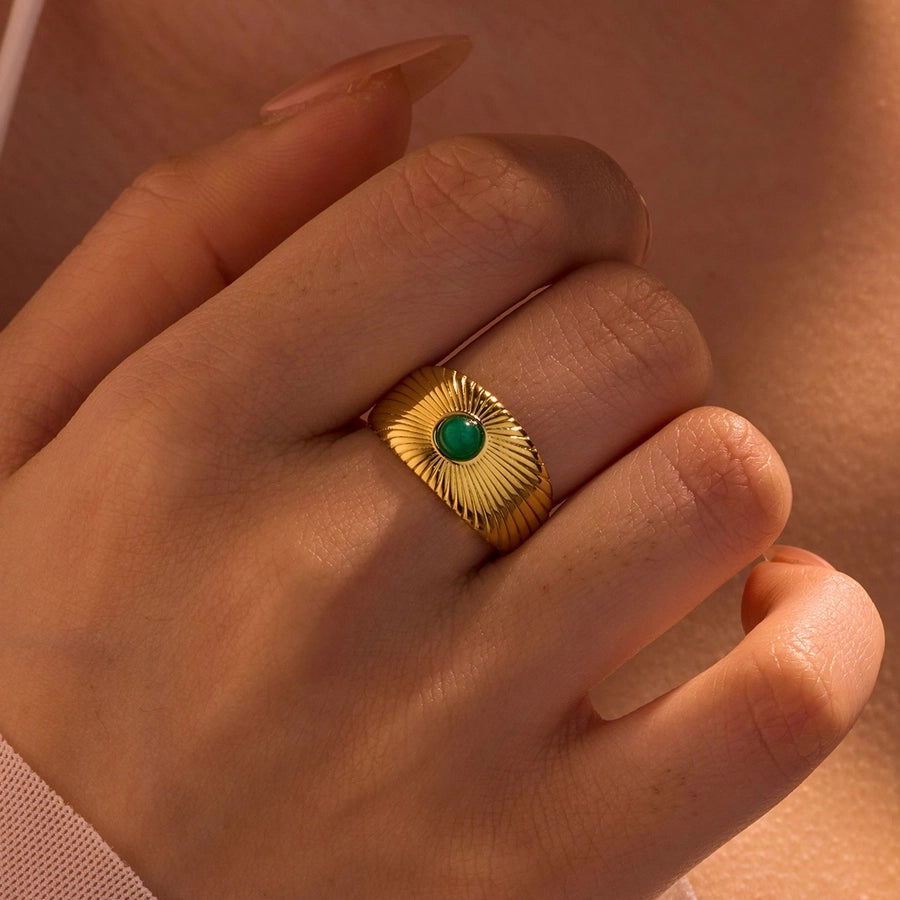 Jewelry IG Style Simple Style Geometric 304 Stainless Steel Natural Stone 18K Gold Plated Inlay Open Rings