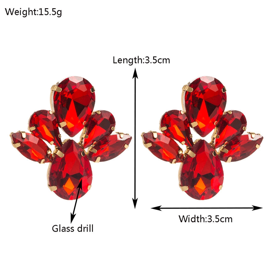 1 Pair Glam Classic Style Shiny Floral Inlay Alloy Rhinestones Glass 14K Gold Plated Ear Studs